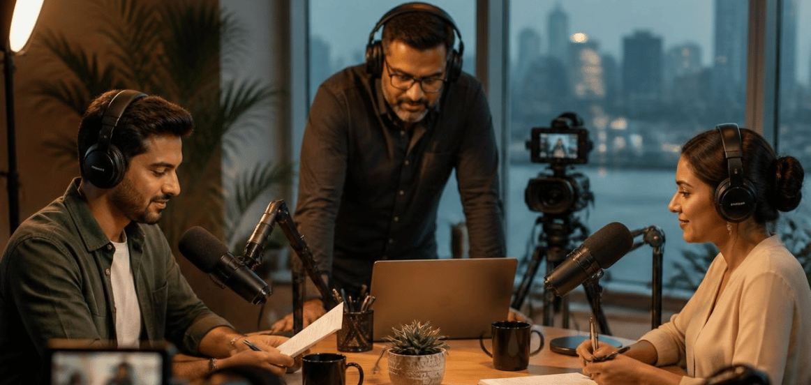 Professional podcast recording session