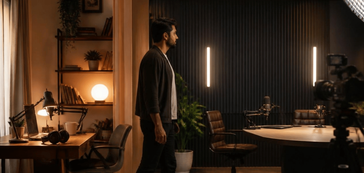 podcast studio vs home setup
