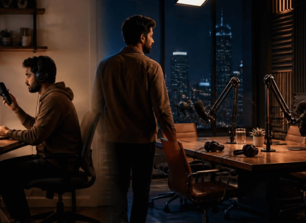 podcast studio vs home setup