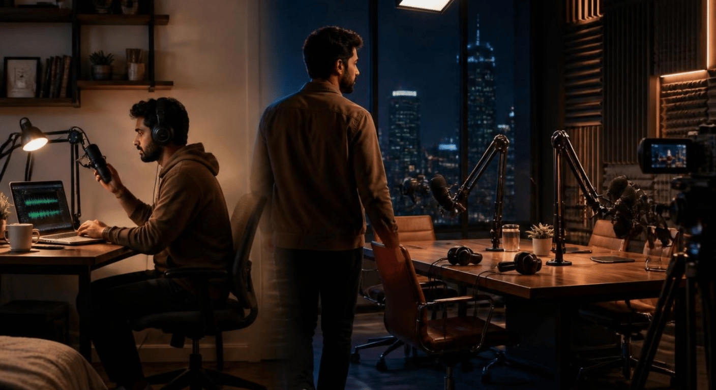 podcast studio vs home setup